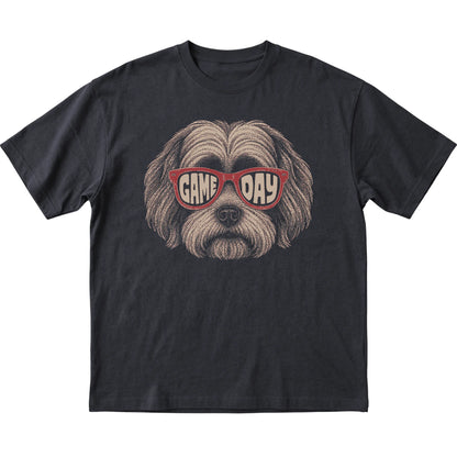 Black Havanese Game Day Sunglasses T-shirt, laid flat