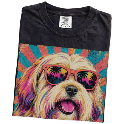 Retro Havanese Mama design on a Black Comfort Colors T-shirt folded detail