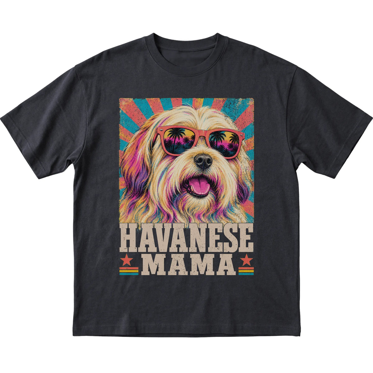 Retro Havanese Mama design on a Black softstyle T-shirt