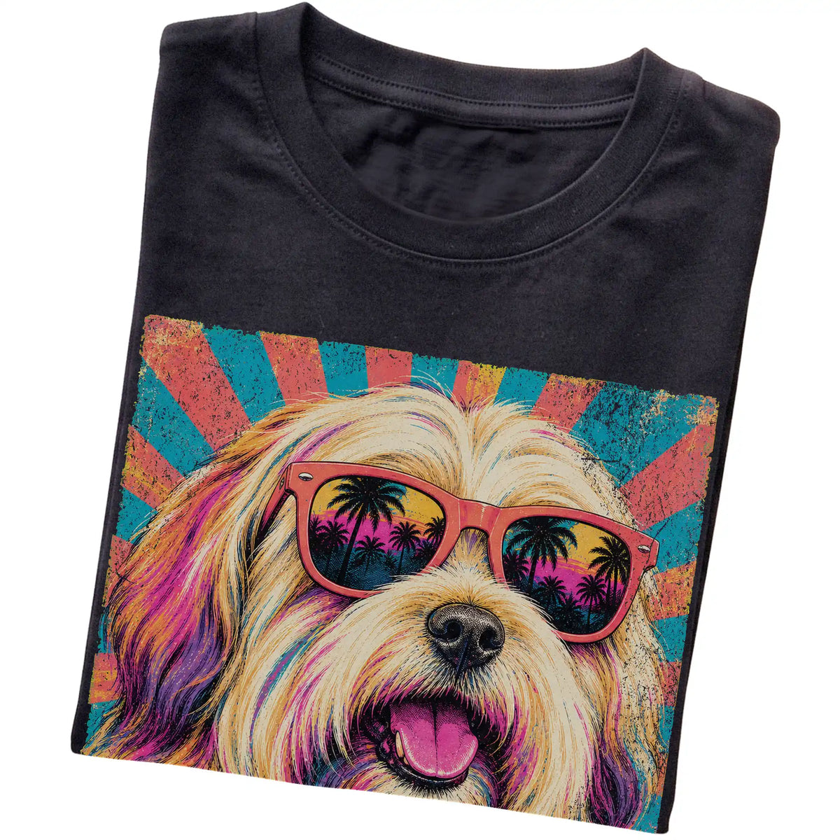 Folded Black softstyle T-shirt with a Retro Havanese Mama design