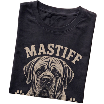 Black T-shirt featuring Heavyweight Champion Of Chill - Mastiff, folded presentation