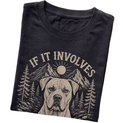 Black Hiking and American Bulldogs T-shirt folded to show the printed design
