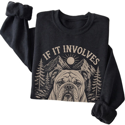 Black Hiking and Bulldogs sweatshirt folded to show the printed design