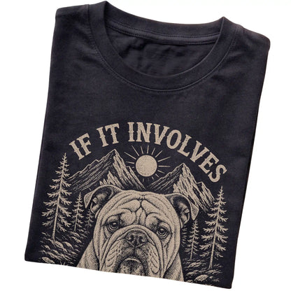 Black Hiking and Bulldogs T-shirt folded to show the printed design