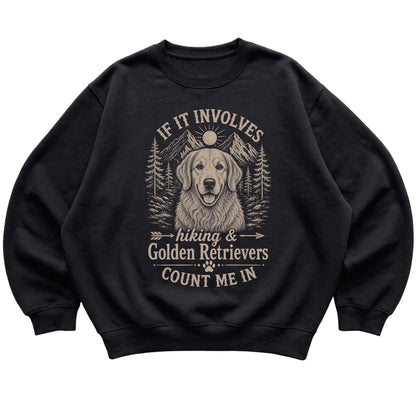 Black Hiking and Golden Retrievers sweatshirt laid flat
