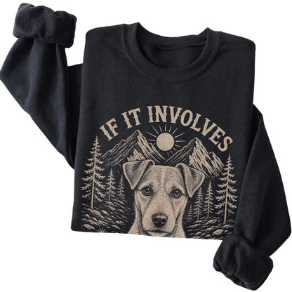 Black Hiking and Jack Russells sweatshirt folded to show the printed design