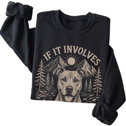 Black Hiking and Pitbulls sweatshirt folded to show the printed design