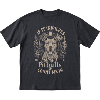 Black Hiking and Pitbulls T-shirt laid flat