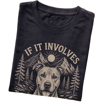 Black Hiking and Pitbulls T-shirt folded to show the printed design