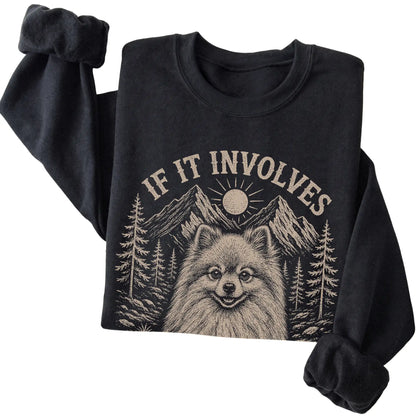 Black Hiking and Pomeranians sweatshirt folded to show the printed design
