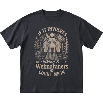 Black Hiking and Weimaraners T-shirt laid flat