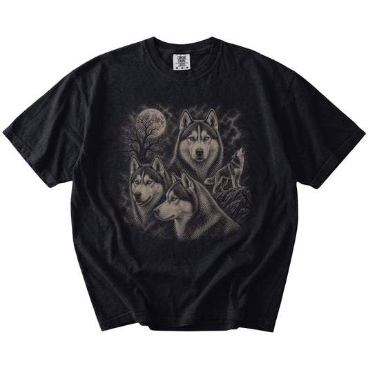 Vintage moon montage featuring Husky on a Black Comfort Colors® T-shirt