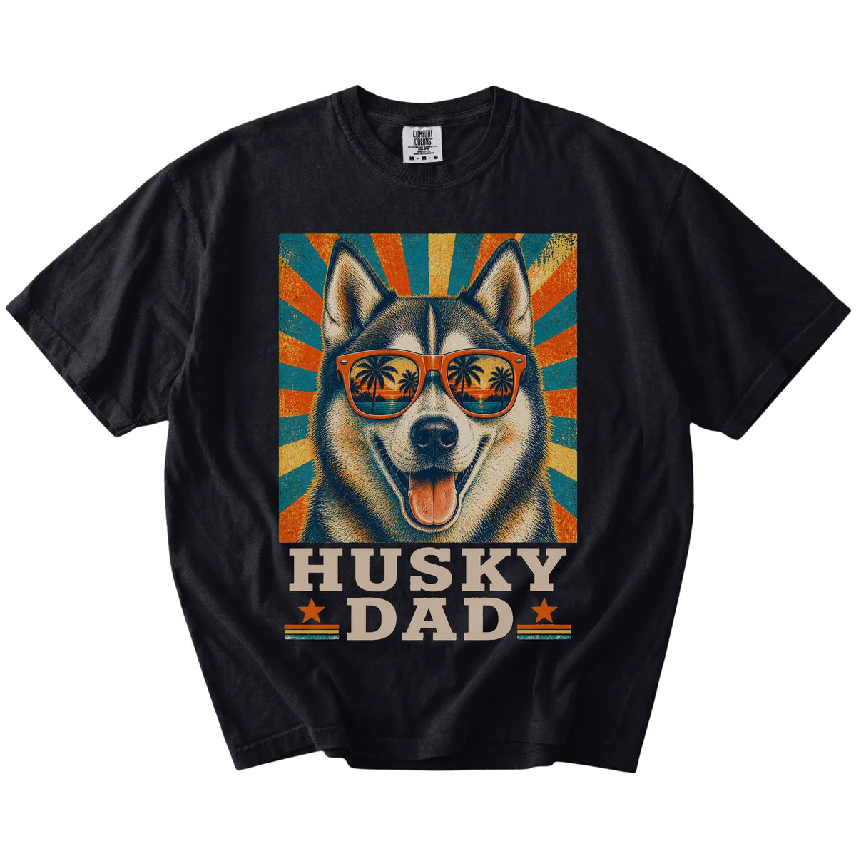 Retro Husky Dad design on a Black Comfort Colors T-shirt