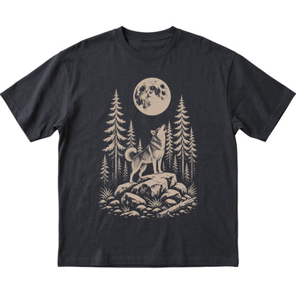 Close view of Husky Howling at the Moon artwork on Black softstyle T-shirt