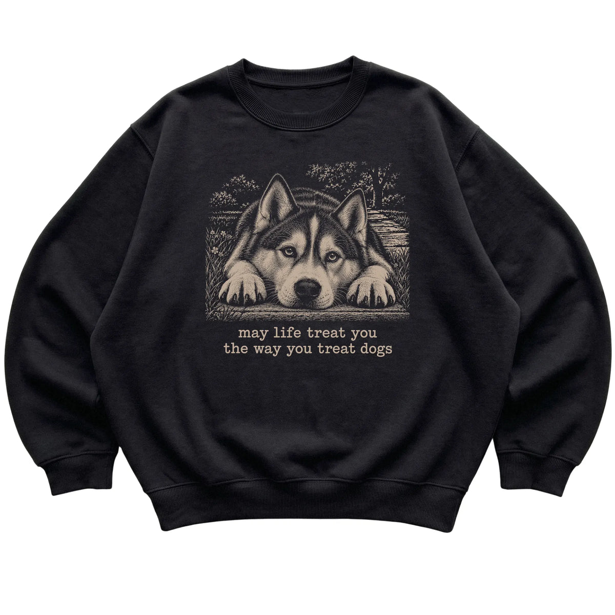 Husky Karma crewneck sweatshirt in Black — Flat Lay
