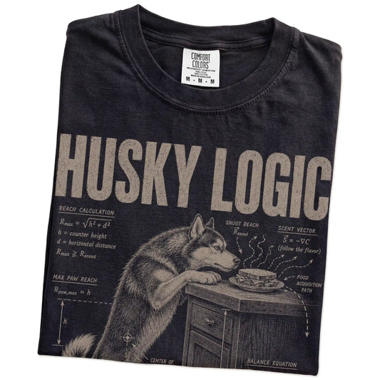 Folded Black Husky Logic t-shirt showing the graphic