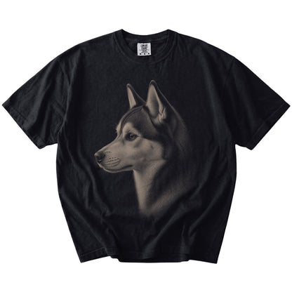 A detailed Husky portrait on a Black Comfort Colors® T-shirt