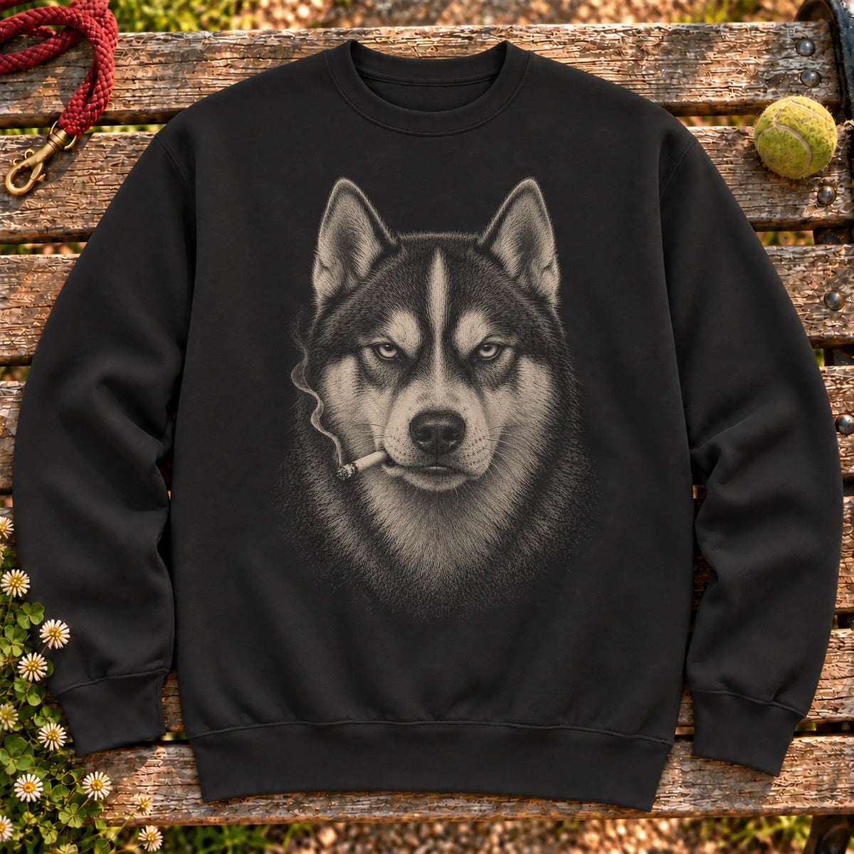 Husky smoking design on a Black sweatshirt