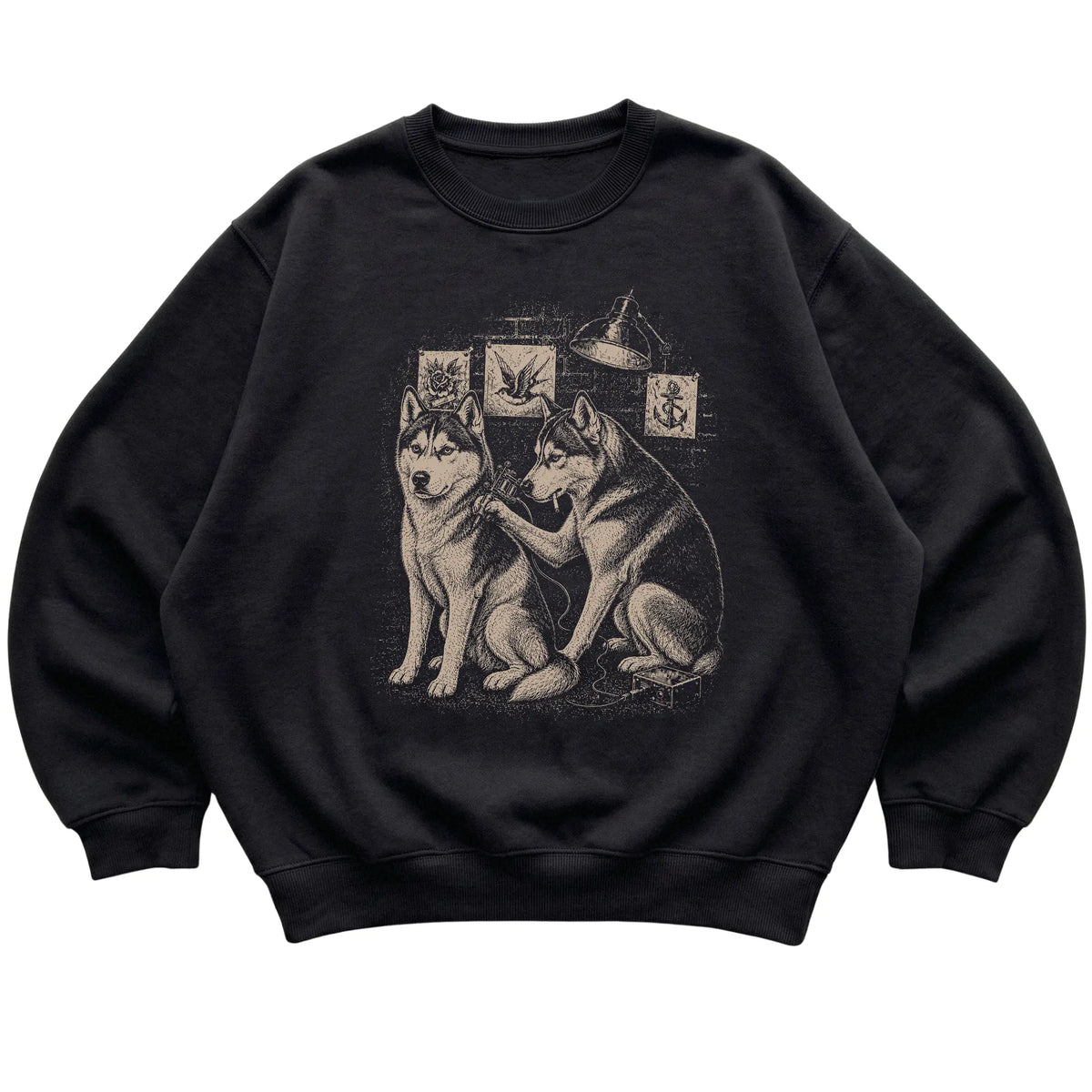 Black Husky Dog Tattoo Artist shirt laid flat