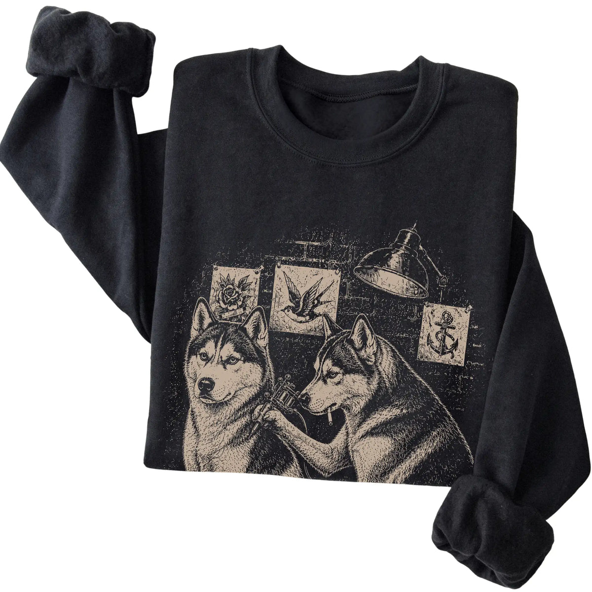 Black Husky Dog Tattoo Artist folded detail view