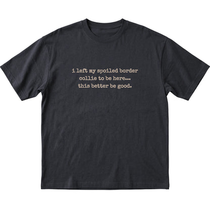 Black I Left My Spoiled Border Collie T-shirt laid flat