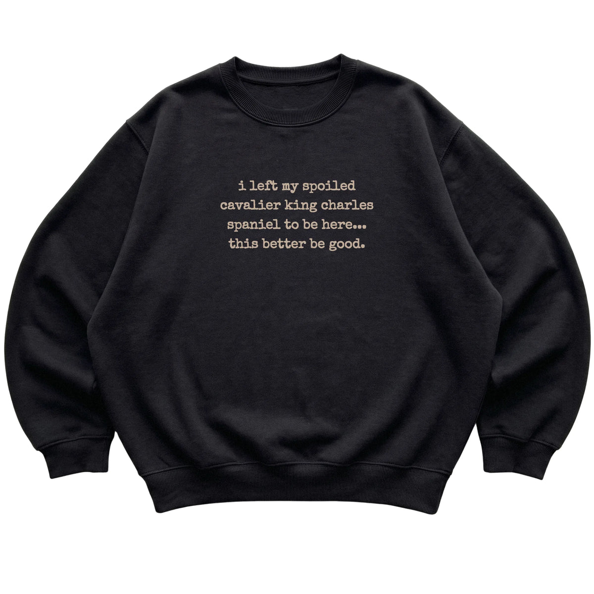Black I Left My Spoiled Cavalier King Charles Spaniel sweatshirt laid flat