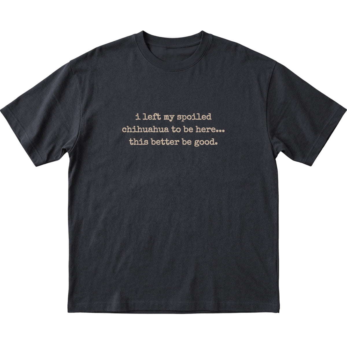 Black I Left My Spoiled Chihuahua T-shirt laid flat
