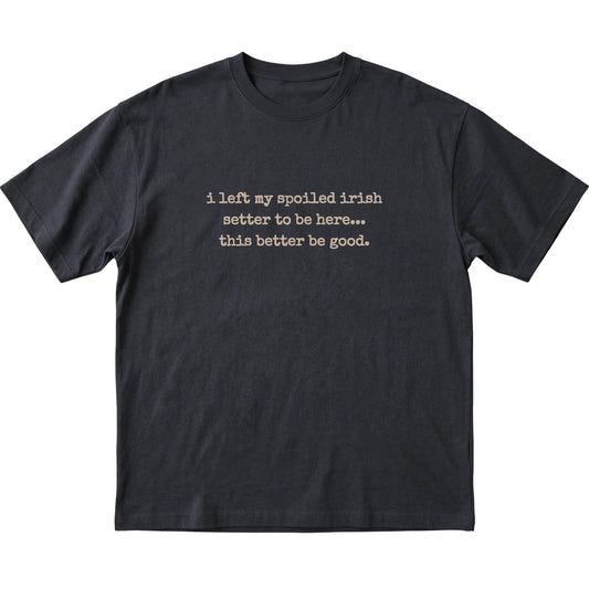 Black I Left My Spoiled Irish Setter T-shirt laid flat