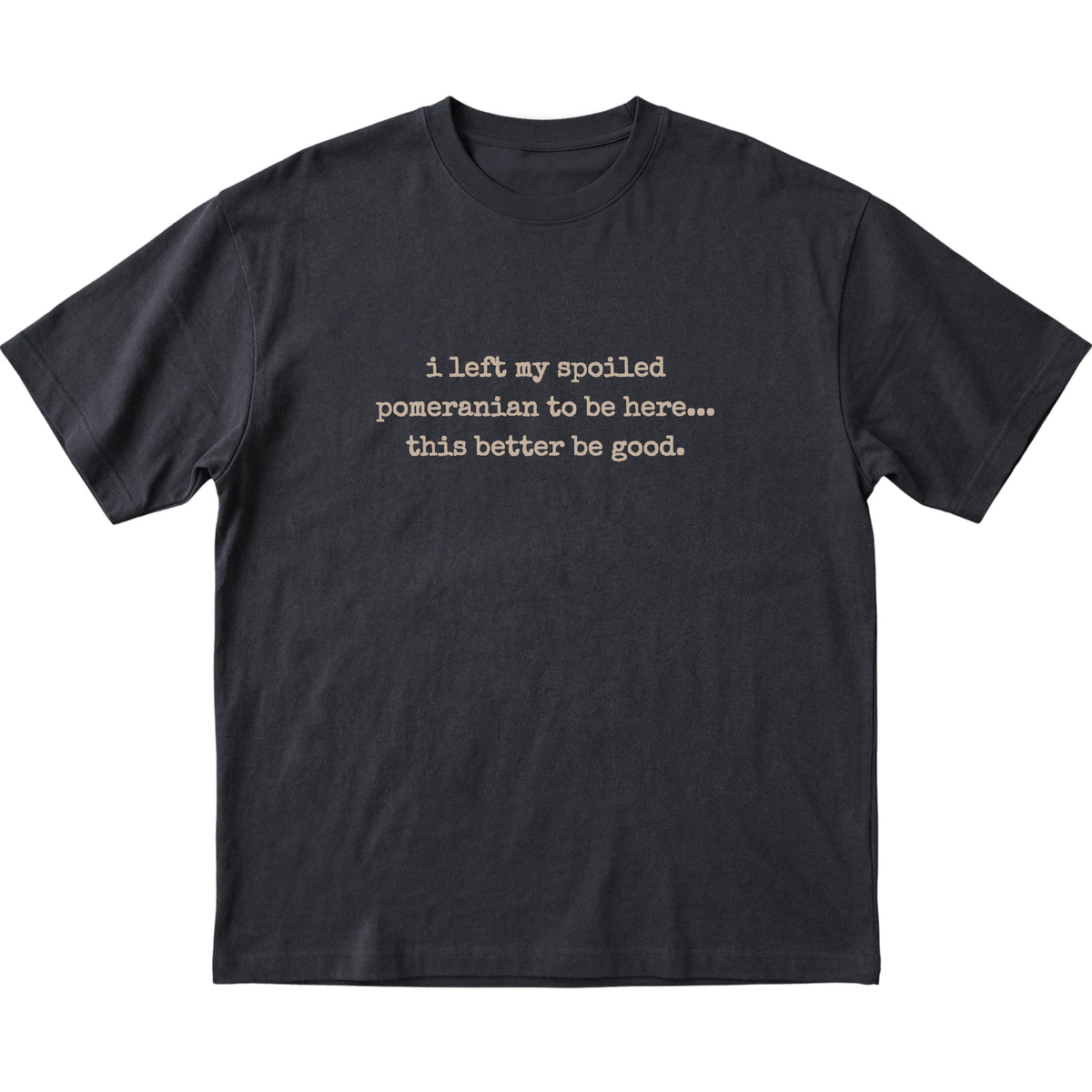 Black I Left My Spoiled Pomeranian T-shirt laid flat