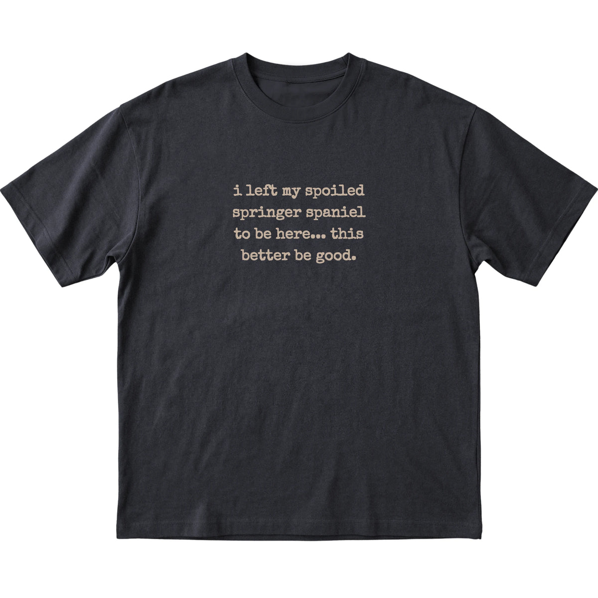 Black I Left My Spoiled Springer Spaniel T-shirt laid flat