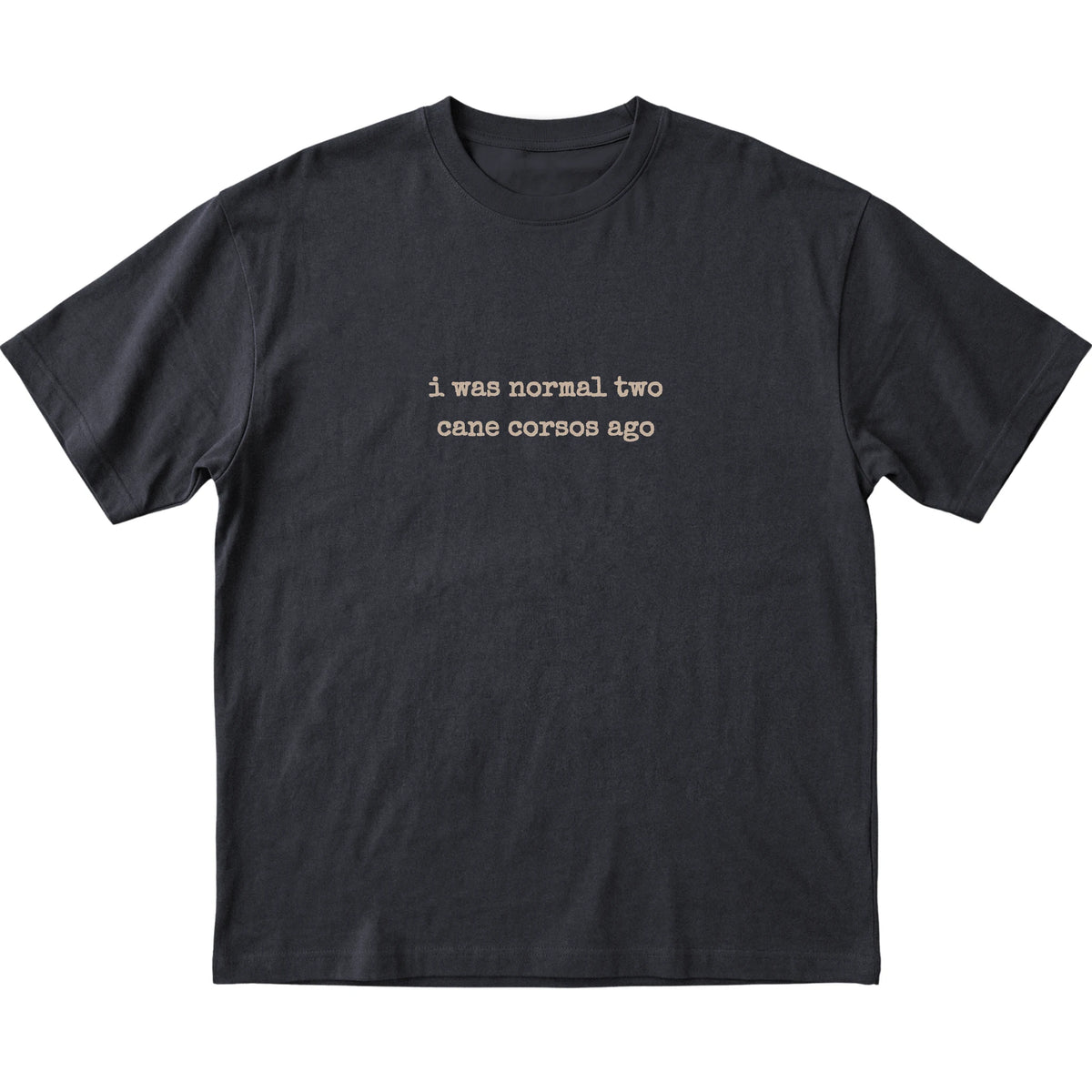 Black I Was Normal Two Cane Corsos Ago T-shirt laid flat