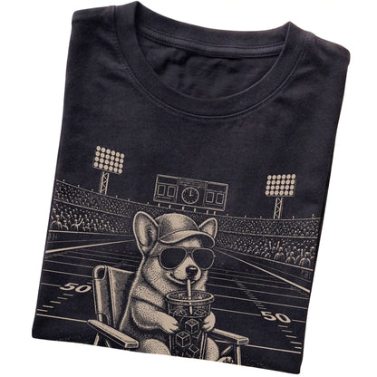 Black I live here now Corgi T-shirt, folded
