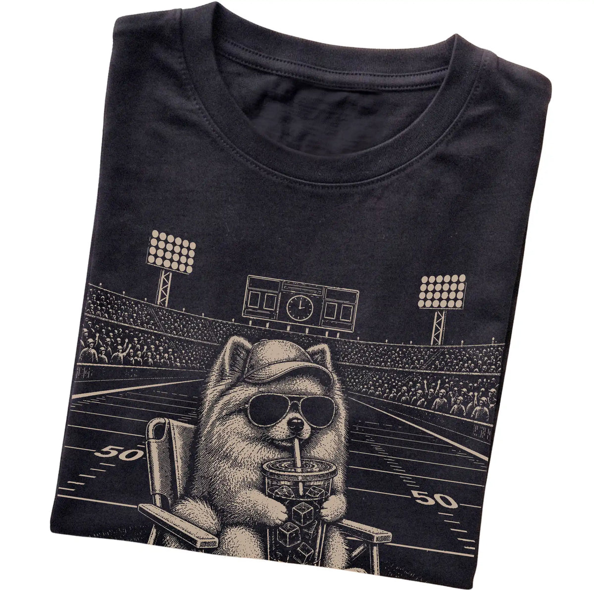 Black I live here now Pomeranian T-shirt, folded