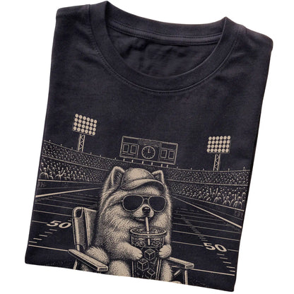 Black I live here now Pomeranian T-shirt, folded