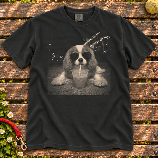 Cavalier King Charles Spaniel Iced Coffee Comfort Colors T-shirt in Black