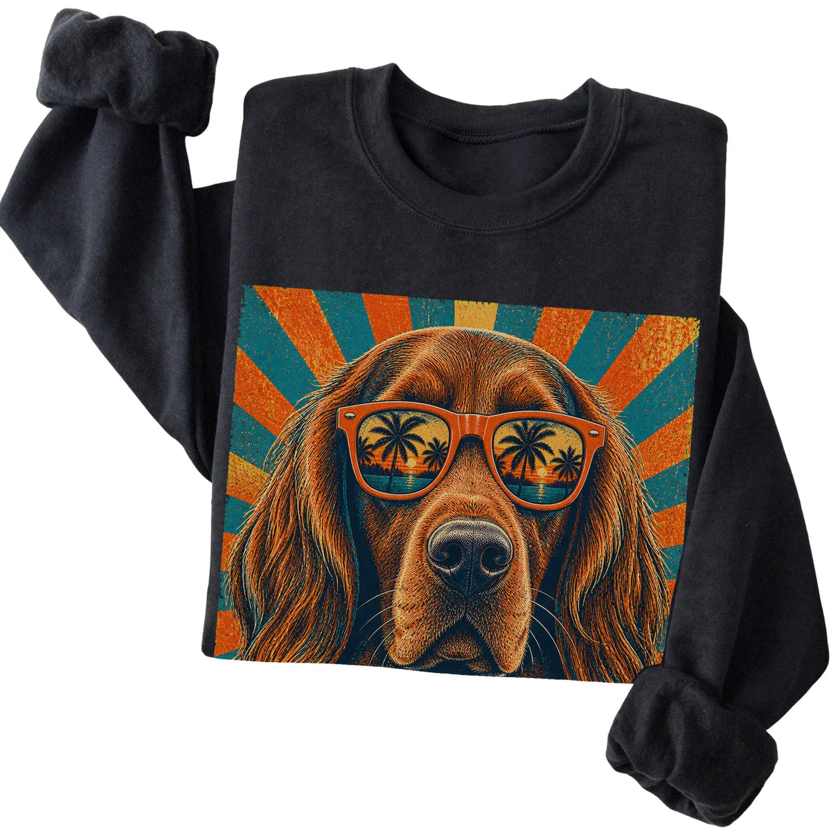 Folded Black crewneck sweatshirt with a Retro Irish Setter Dad design
