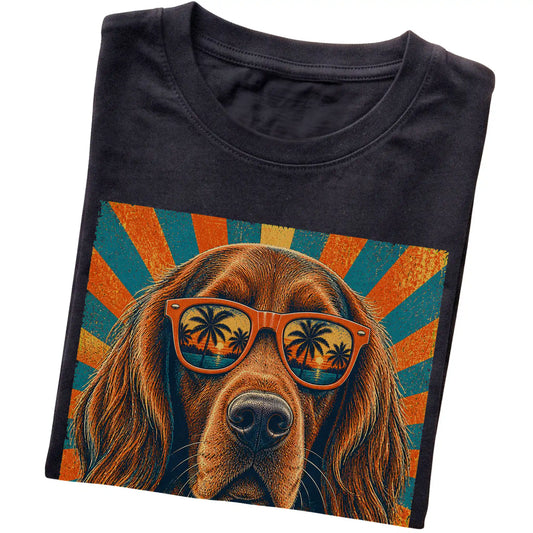 Folded Black softstyle T-shirt with a Retro Irish Setter Dad design