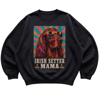 Retro Irish Setter Mama design on a Black crewneck sweatshirt