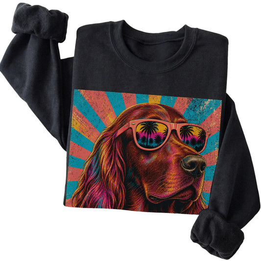 Folded Black crewneck sweatshirt with a Retro Irish Setter Mama design