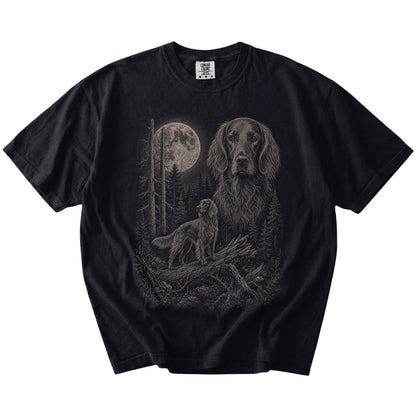 Black Irish Setter Moonlit Forest T-Shirt laid flat
