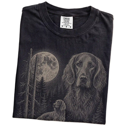 Folded Black Irish Setter Moonlit Forest T-Shirt showing the graphic