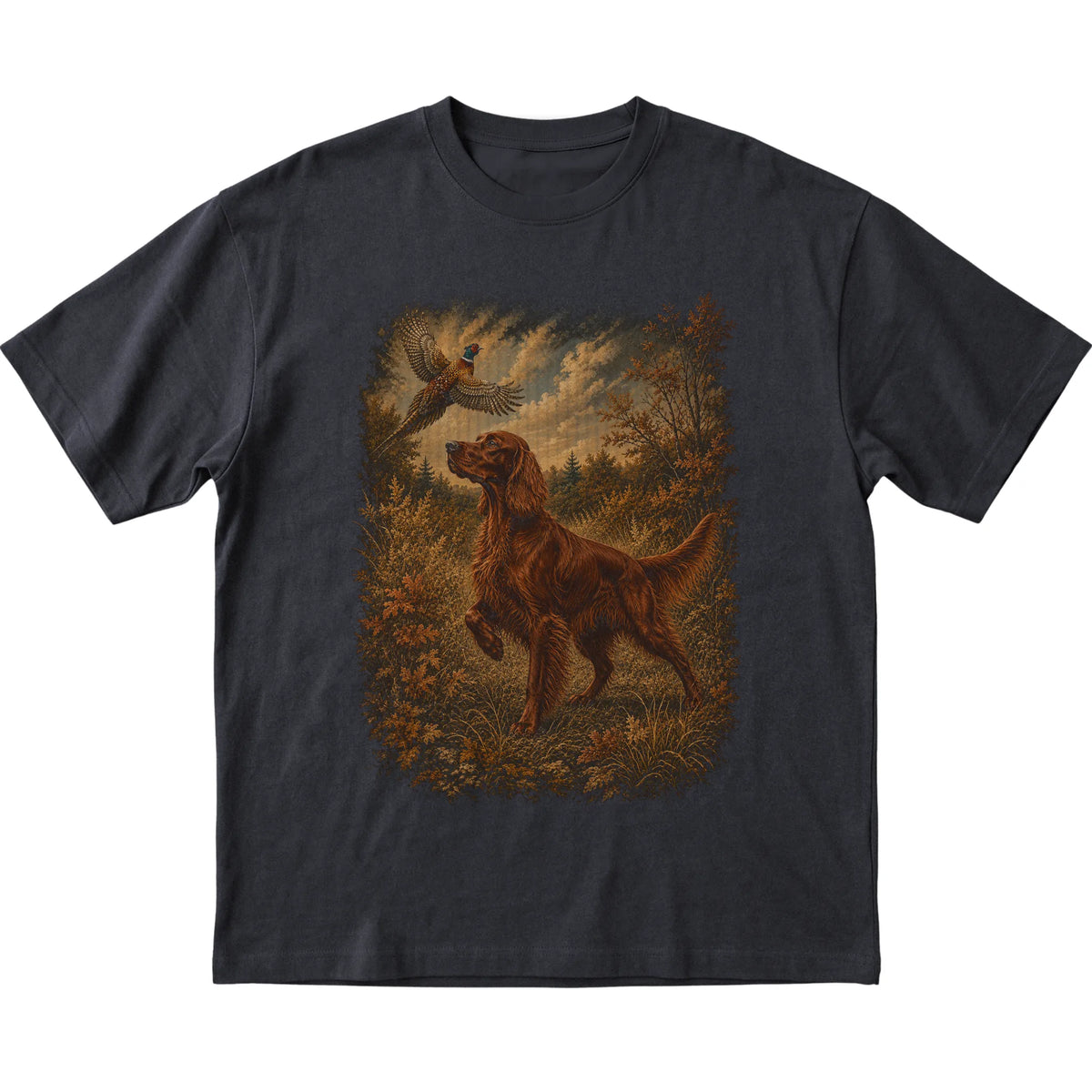 Irish Setter Pheasant Hunting T-Shirt in Black