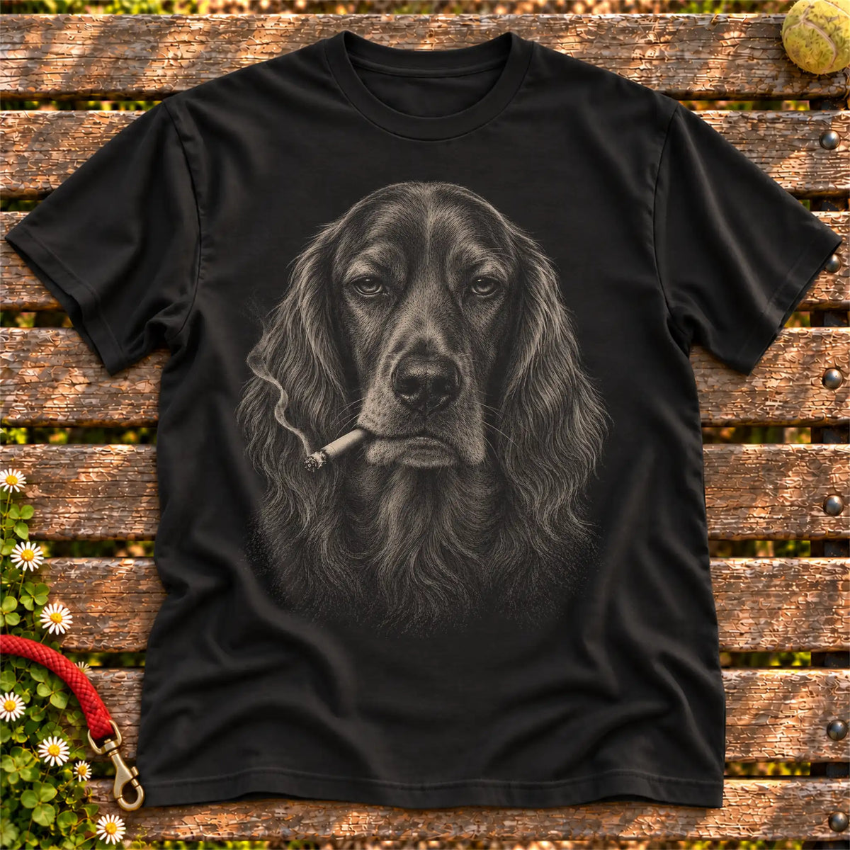 Irish Setter smoking design on a Black t-shirt