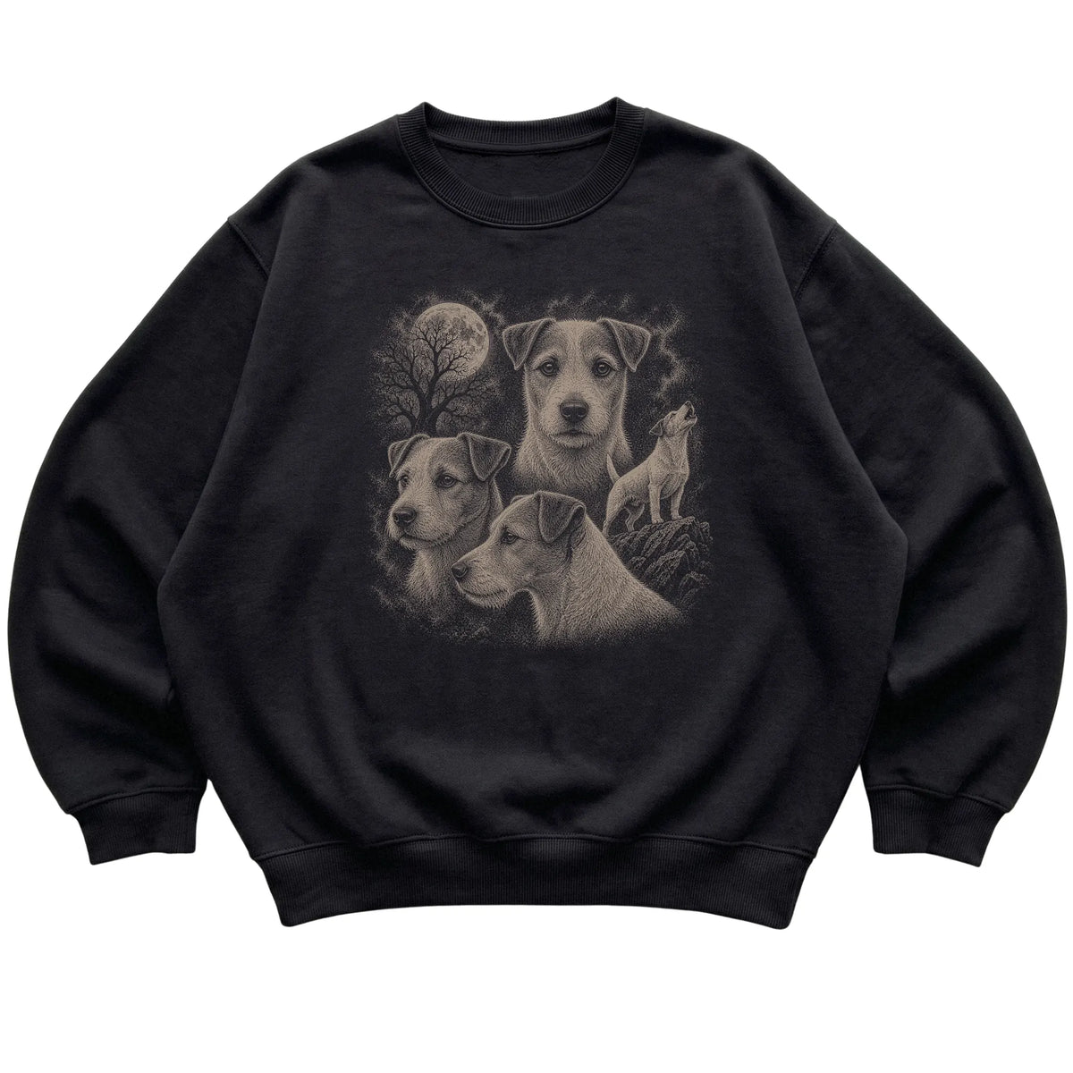 Jack Russell 90s Moon Sweatshirt in Black — flat lay