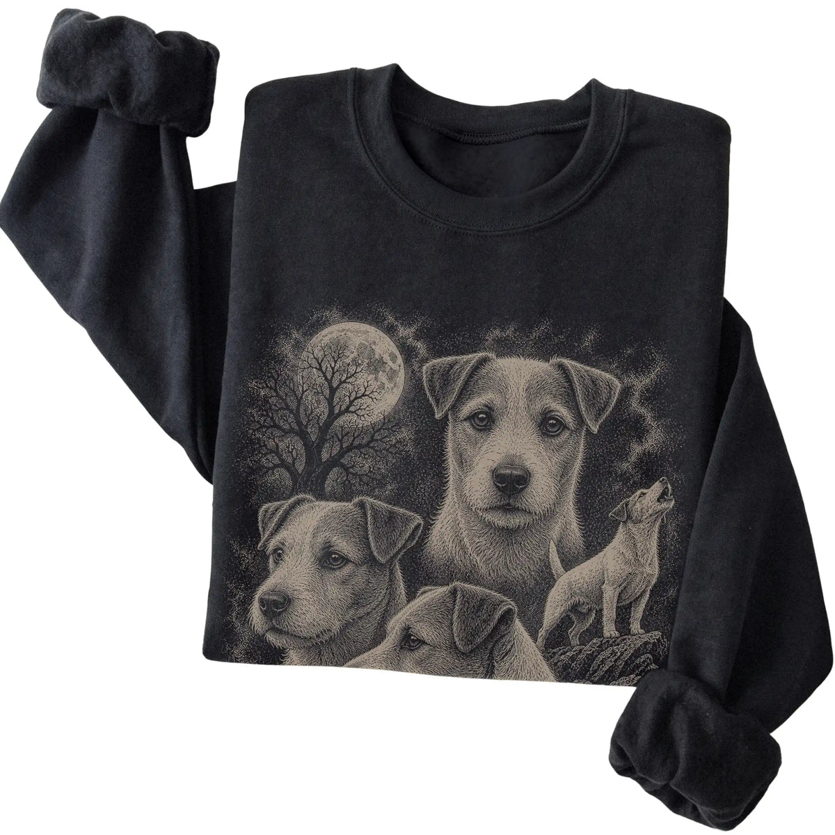 Jack Russell 90s Moon Sweatshirt in Black — folded detail