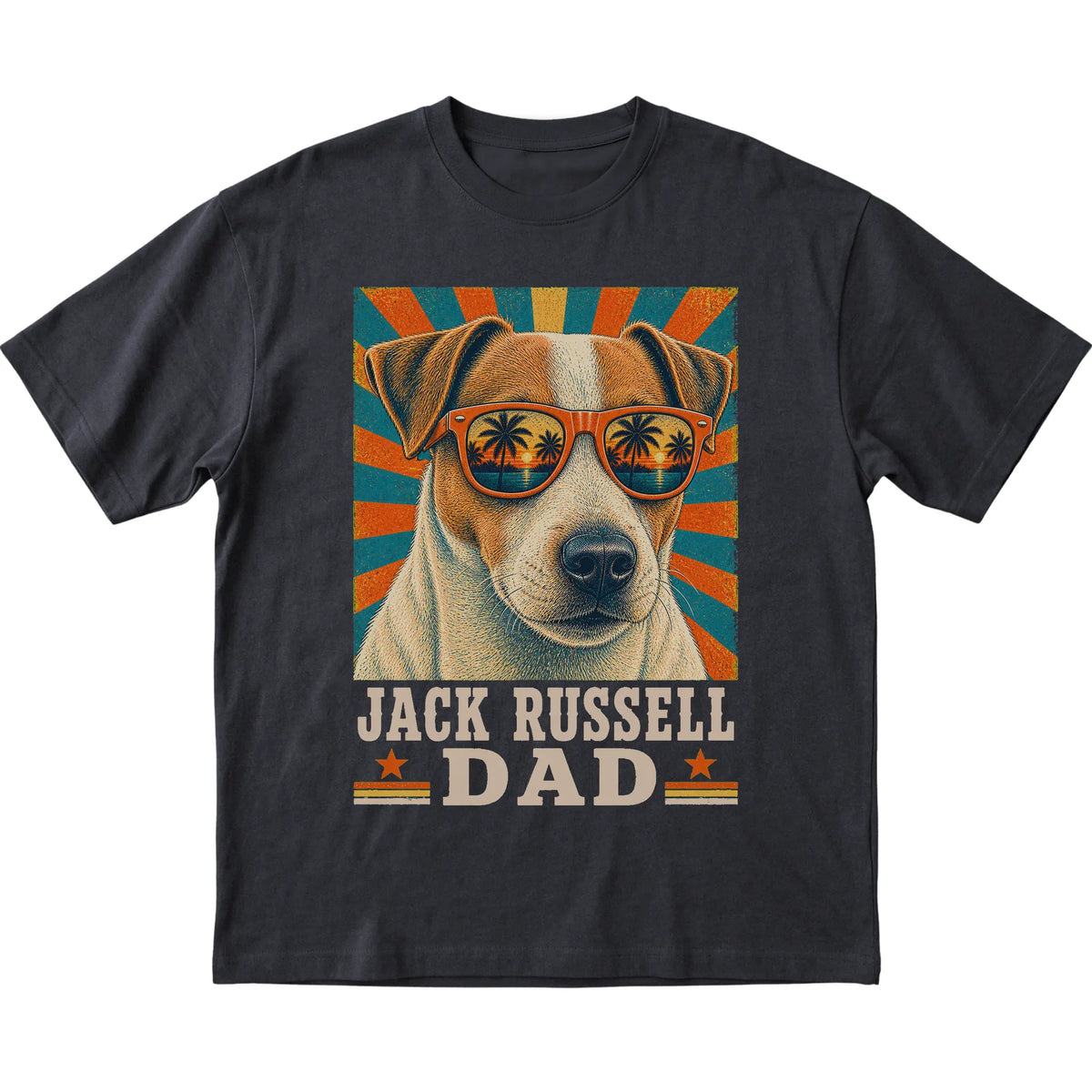 Retro Jack Russell Dad design on a Black softstyle T-shirt