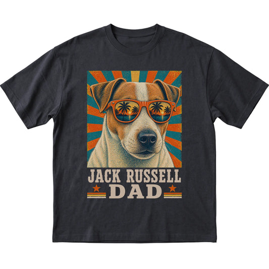 Retro Jack Russell Dad design on a Black softstyle T-shirt