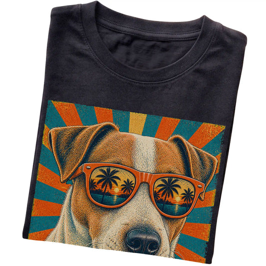 Folded Black softstyle T-shirt with a Retro Jack Russell Dad design