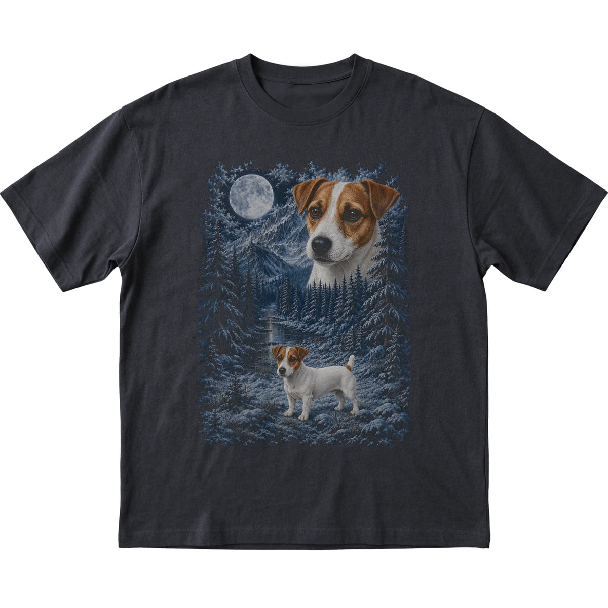 Jack Russell Forest Moon T-Shirt in Black