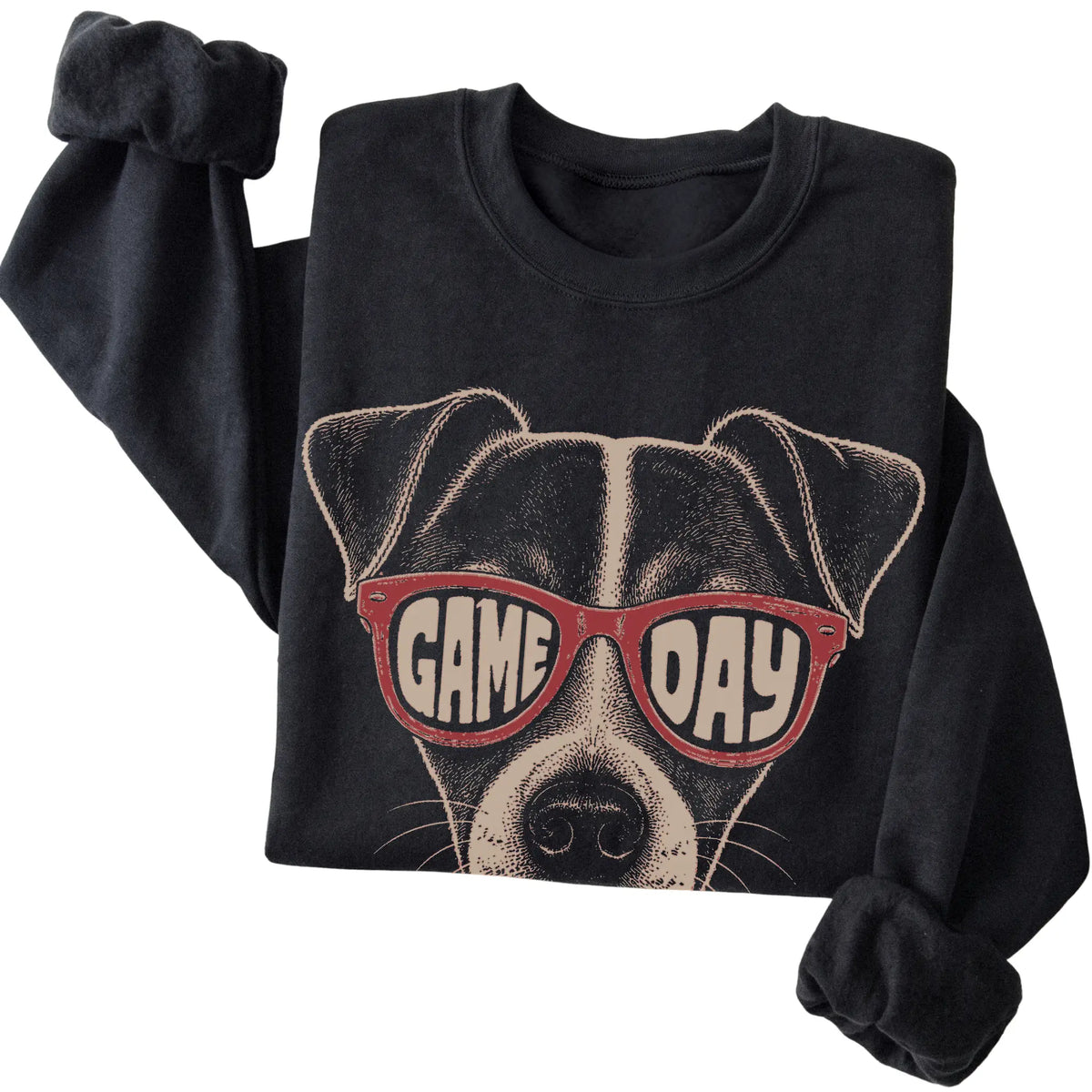 Black Jack Russell Game Day Sunglasses sweatshirt, folded